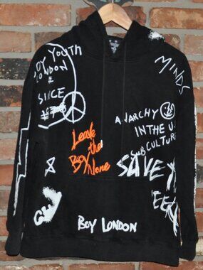 Vintage 90s Boy London Graphic Graffiti All-over print Punk Hoodie Sweater XS-S